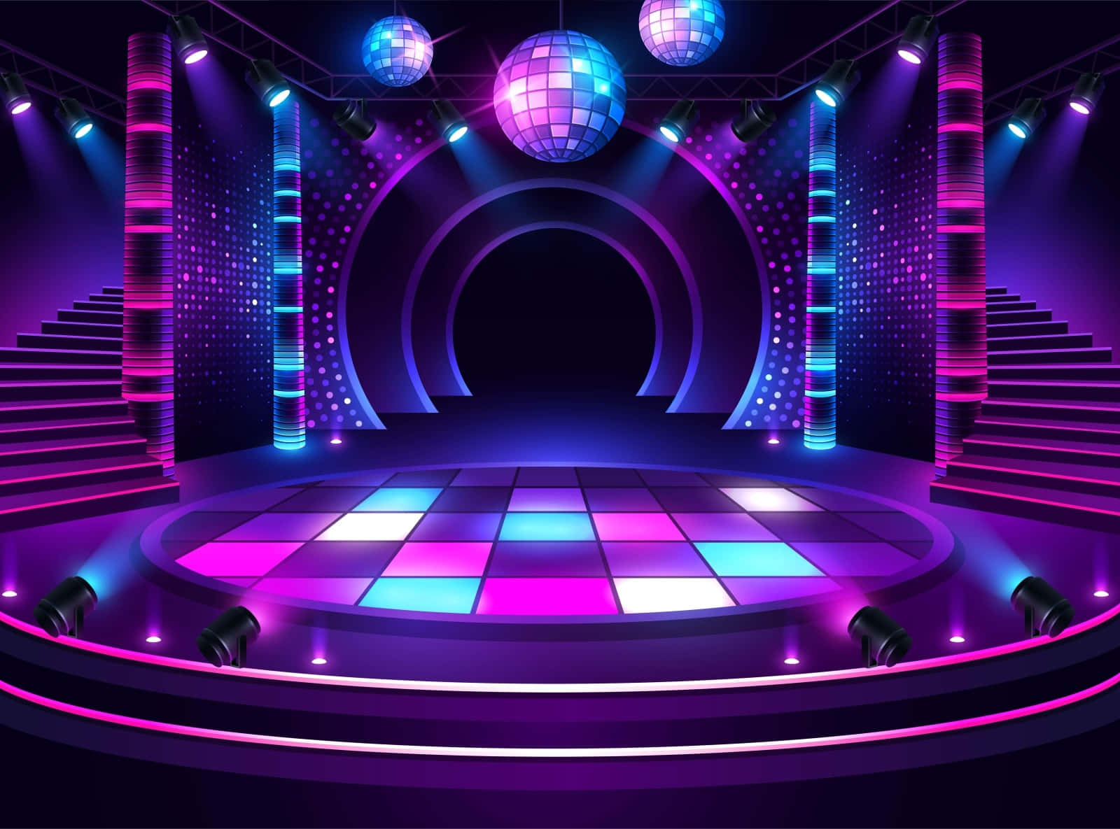 Neon Dancefloor Disco Baggrund til Skrivebordscomputer