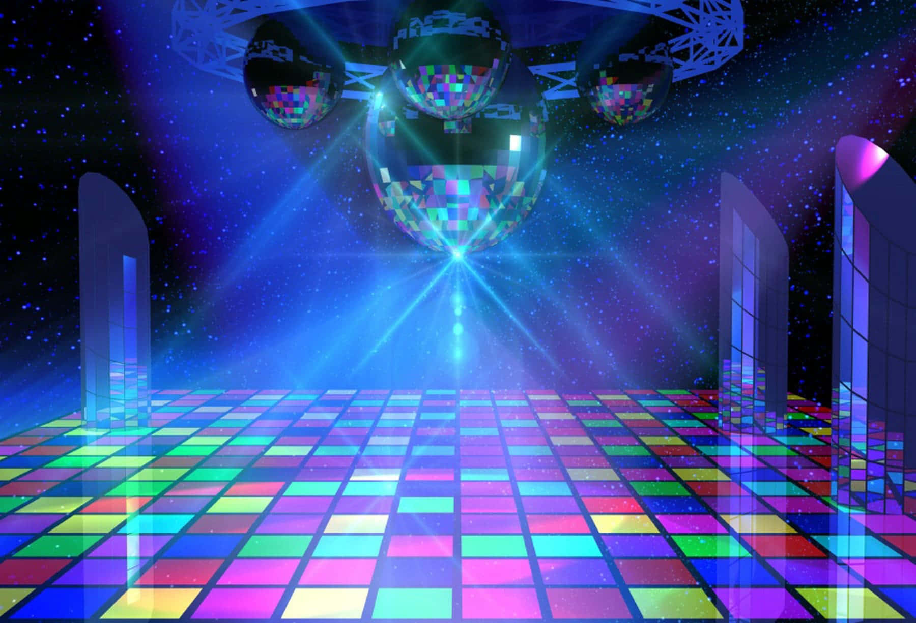 Colorful Disco Pads And Mirror Ball Disco Background