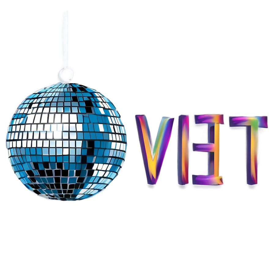 Disco Ball With Colorful Text PNG