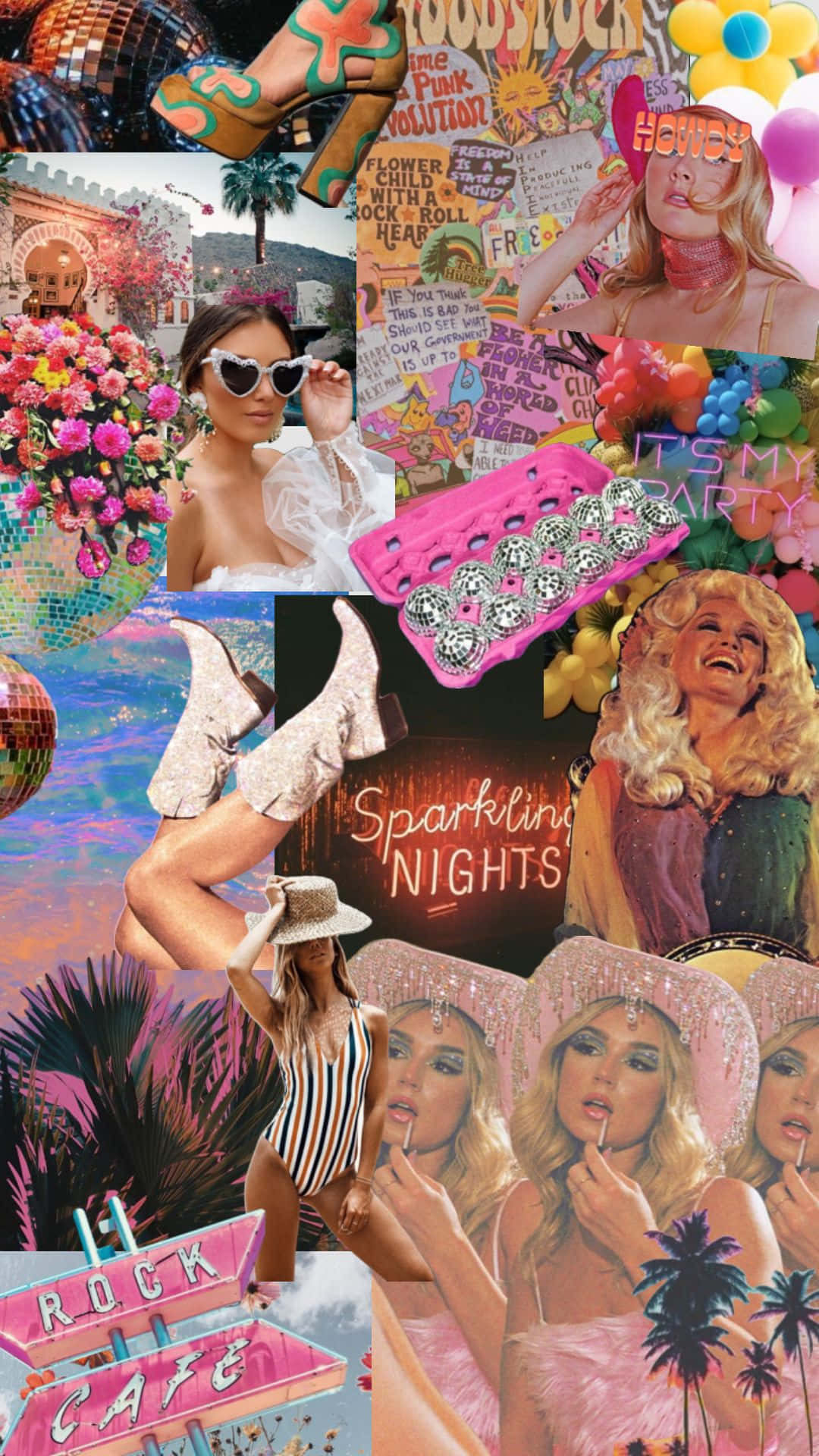 Disco Cowgirl Collage Aesthetic Wallpaper