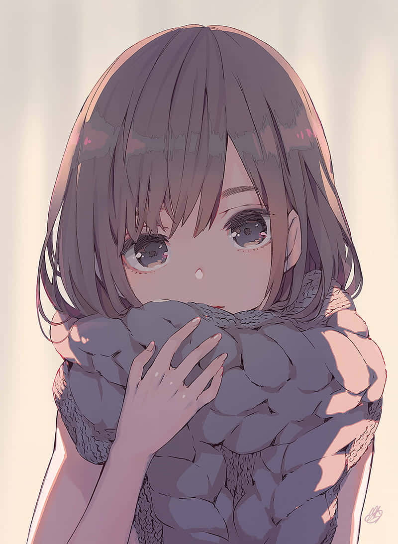 Captivating Anime Character Wearing a Scarf Wallpaper