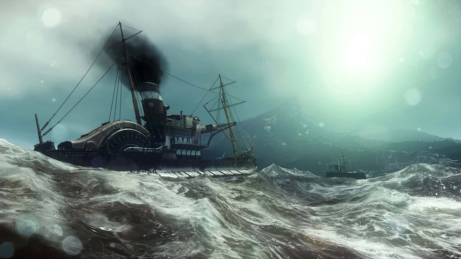 A Ship Is In The Middle Of A Stormy Sea