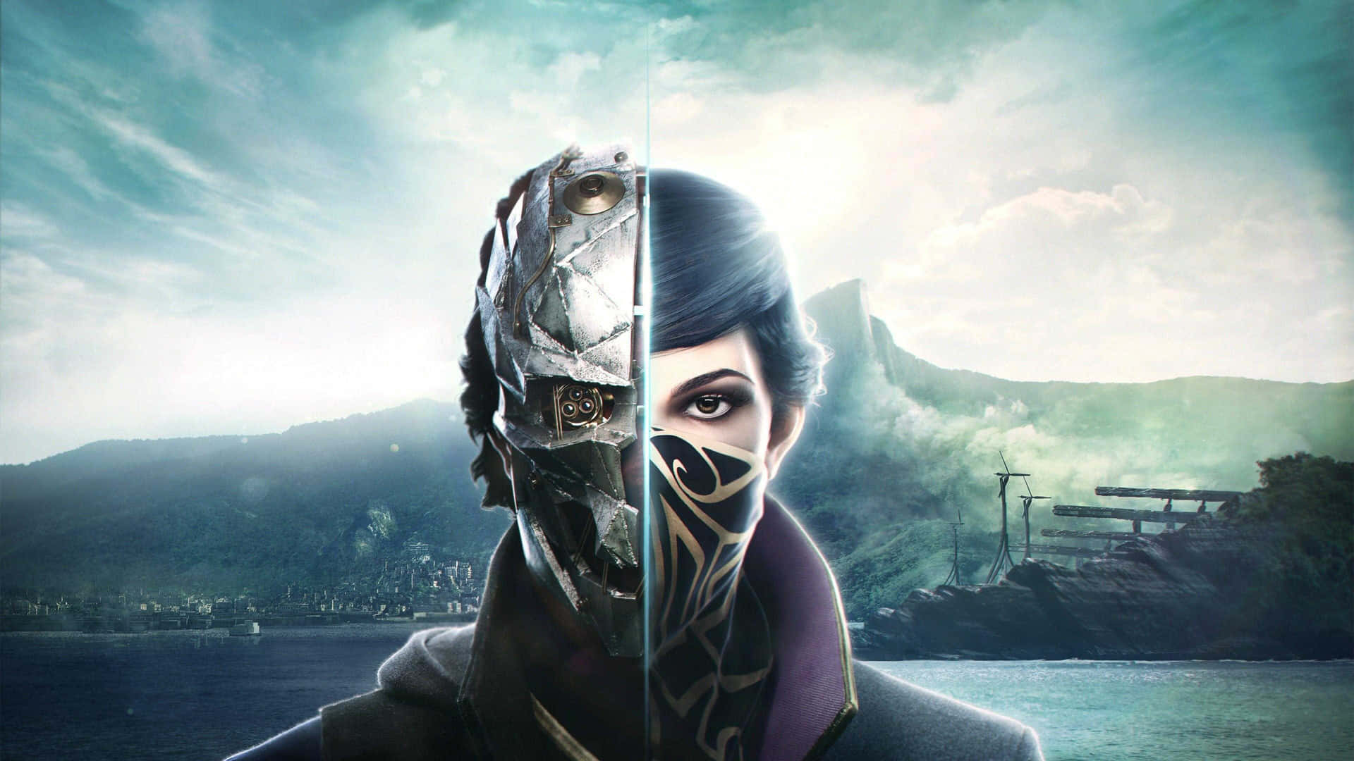 A Woman With A Helmet And A Mask Is Standing Next To A Body Of Water Wallpaper