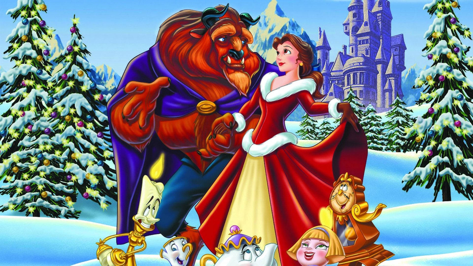 Disney 1920x1080 Hd Beauty And The Beast Characters Christmas Wallpaper