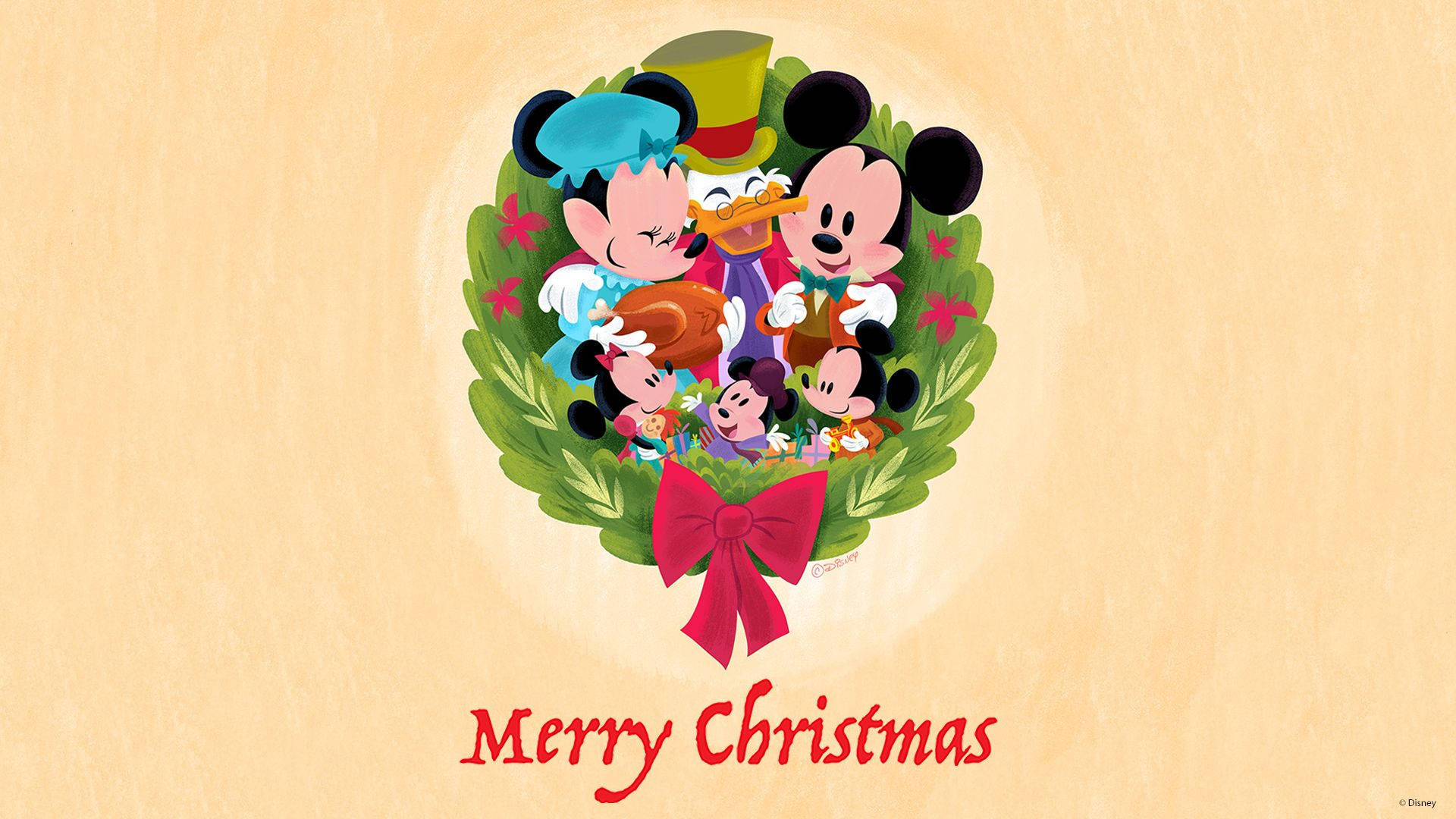 Disney 1920x1080 Hd Mickey Mouse Merry Christmas Wreath Wallpaper