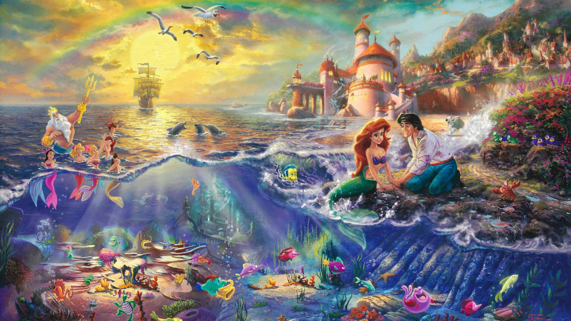 Disney 1920x1080 Hd The Little Mermaid Characters By Sea Background