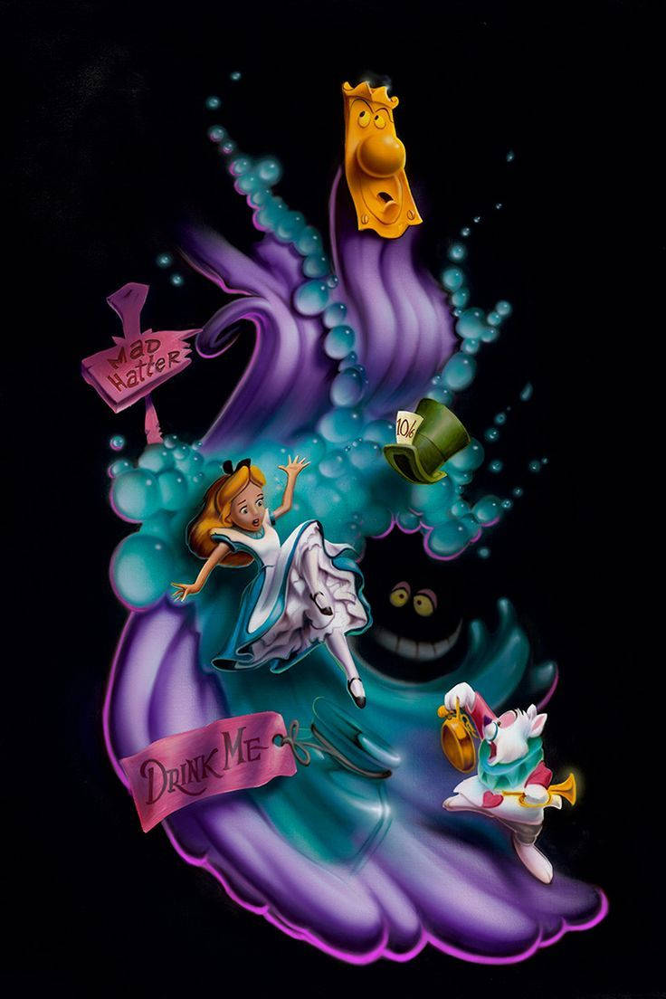 Alice chasing the White Rabbit down the mysterious 