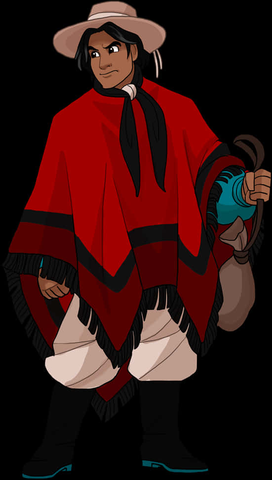Disney Animated Characterin Red Poncho PNG