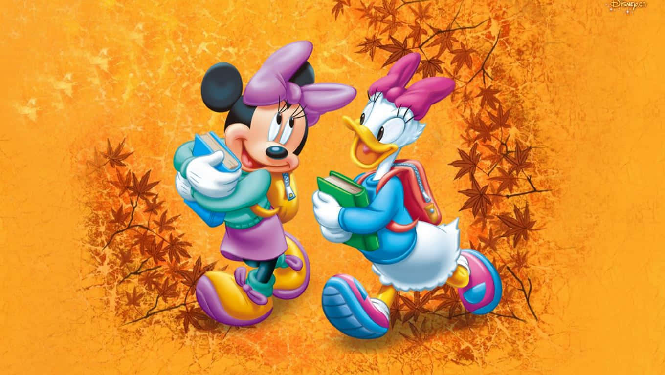 Papelde Parede Da Disney De Outono Com A Daisy E A Minnie Mouse. Papel de Parede