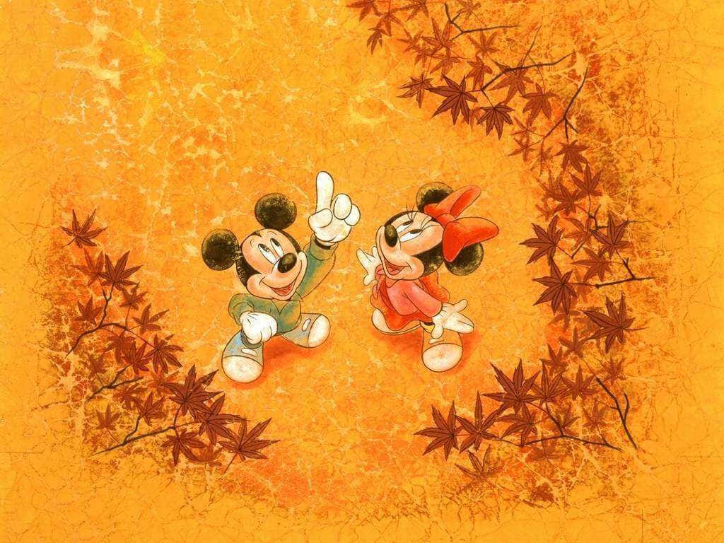 Disney Efterår Blade Mickey Og Minnie Tapet Wallpaper