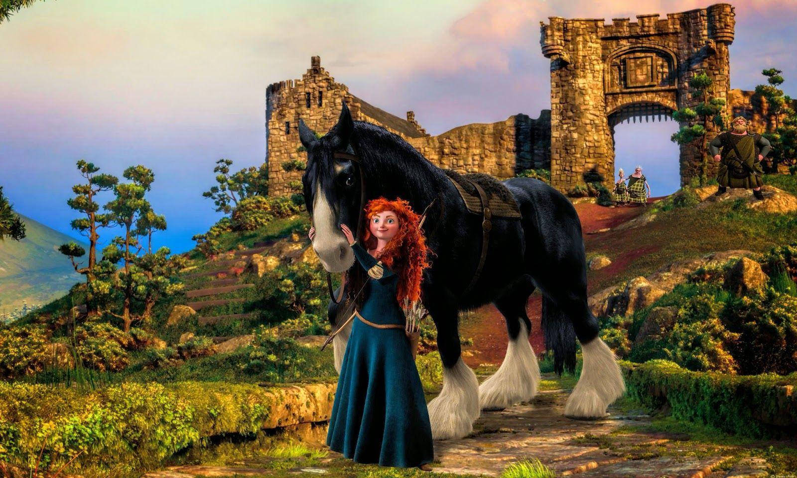 Disney Brave Merida og Angus ved slottet tapet Wallpaper