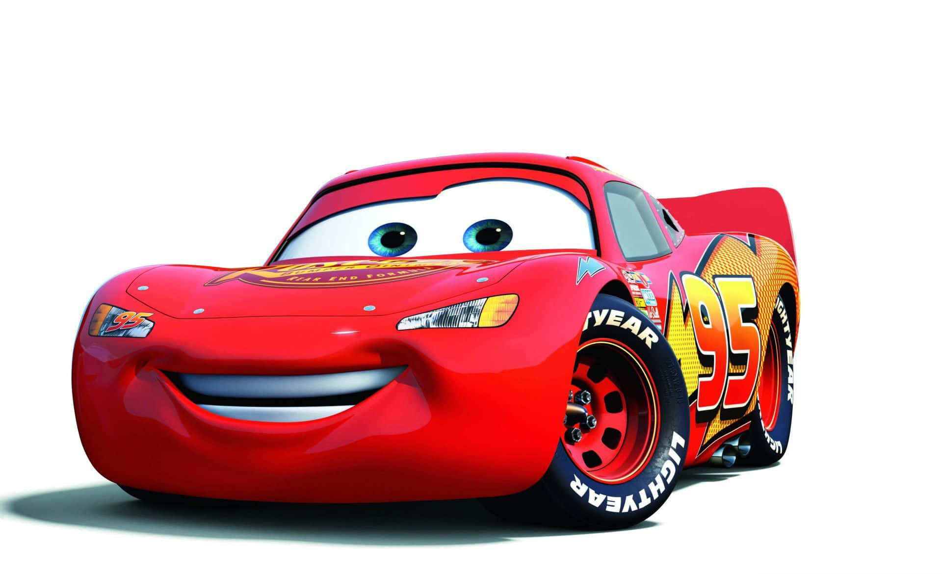 Lightning McQueen speeding down the road with friends