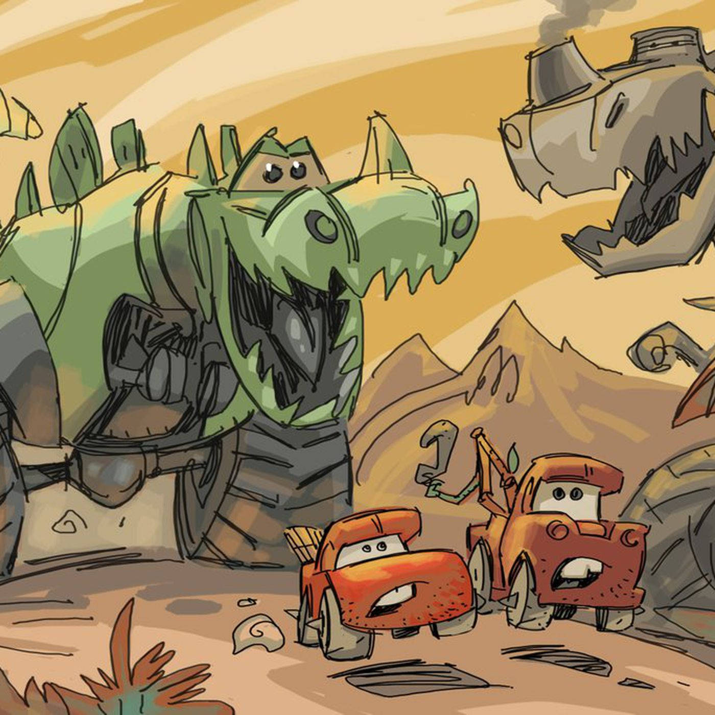 Disney Cars Dino Sketch Wallpaper