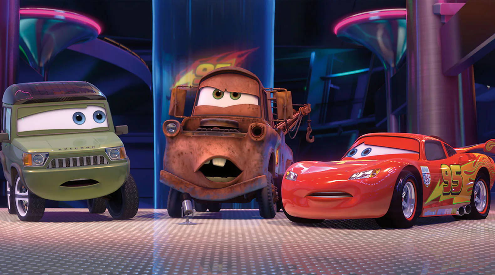 Exciting Adventure with Disney Cars Sarge, Lightning McQueen, And Mater Wallpaper