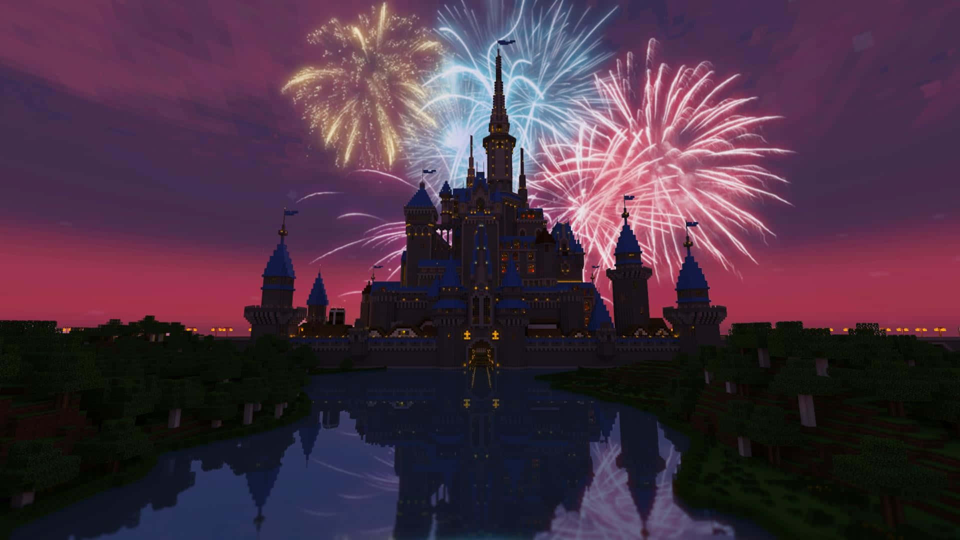 Cinderella Castle With Fireworks In The Sky