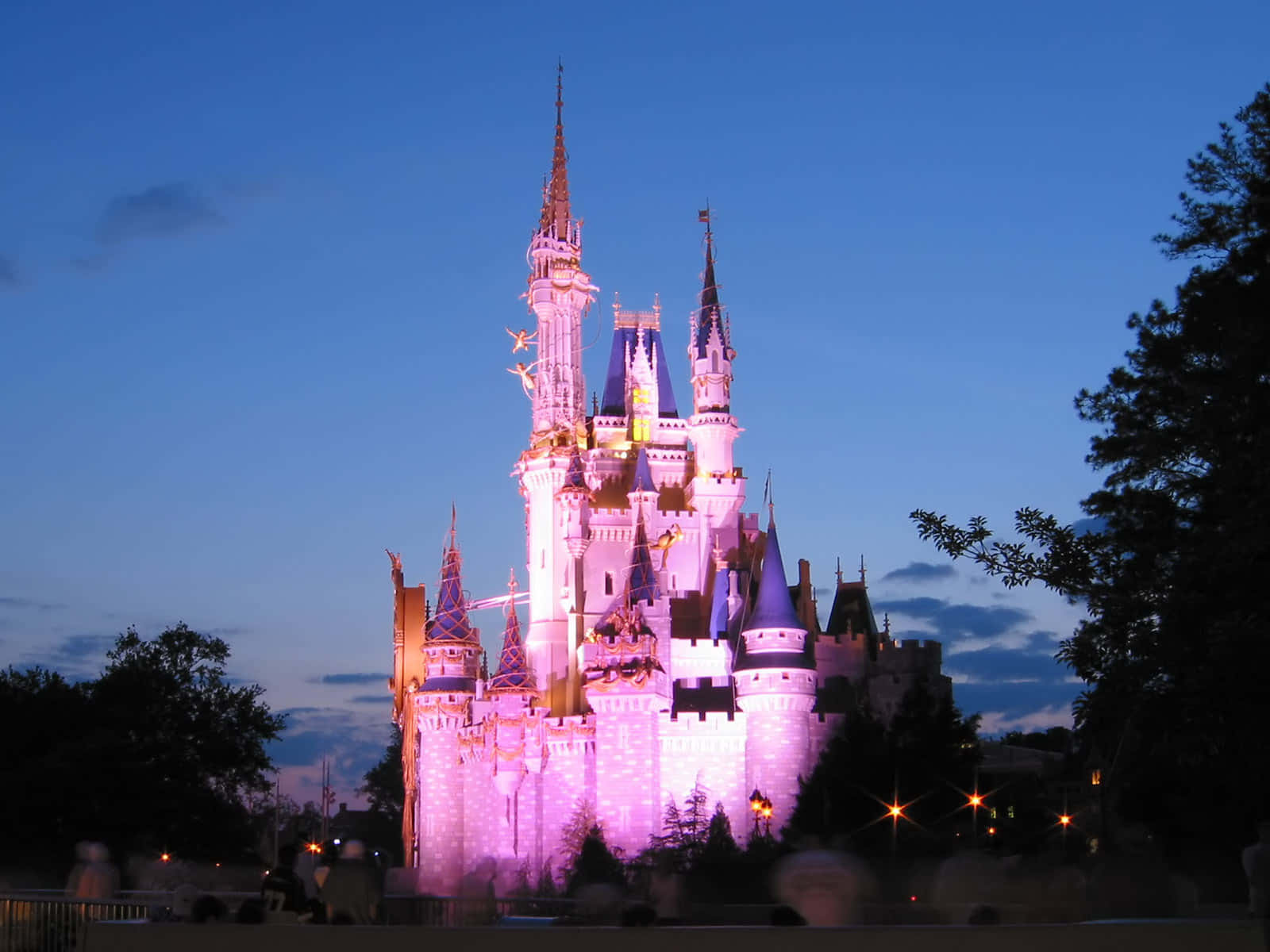 A Castle Lit Up In Pink