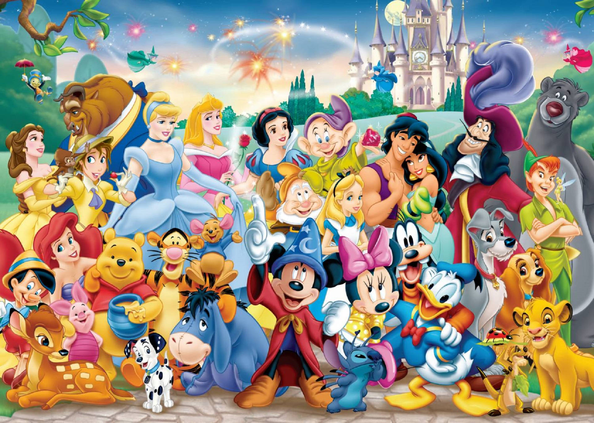 Disney Characters And Magical Castle Wallpaper