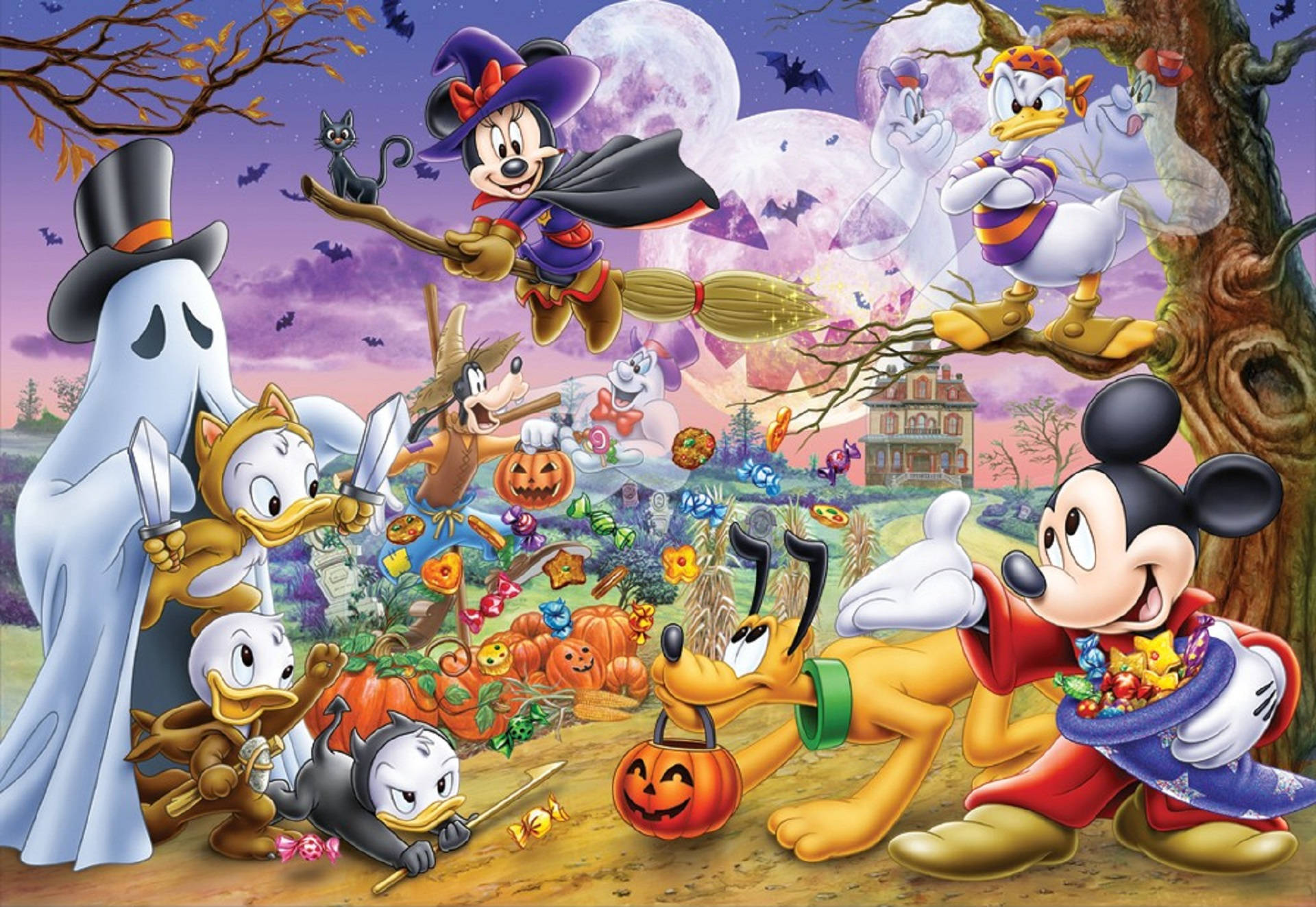Download Disney Characters Halloween Party Wallpaper 