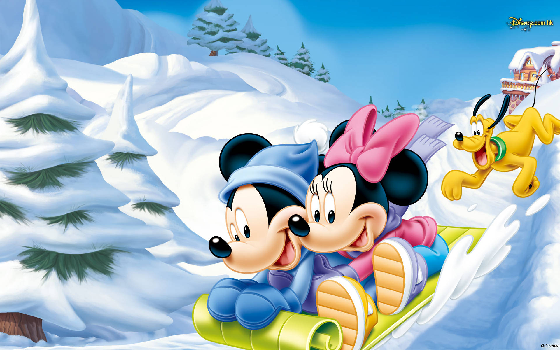 Disney characters playing in snow wallpaper