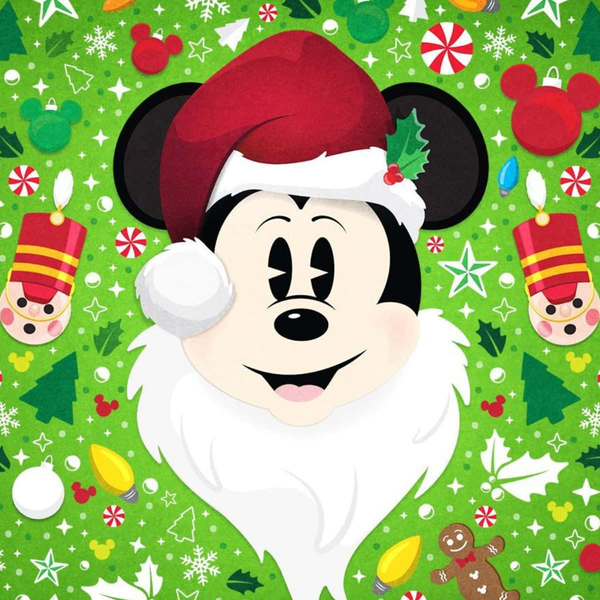 Mickeymouse Con Un Sombrero De Santa Claus Y Decoraciones Navideñas.