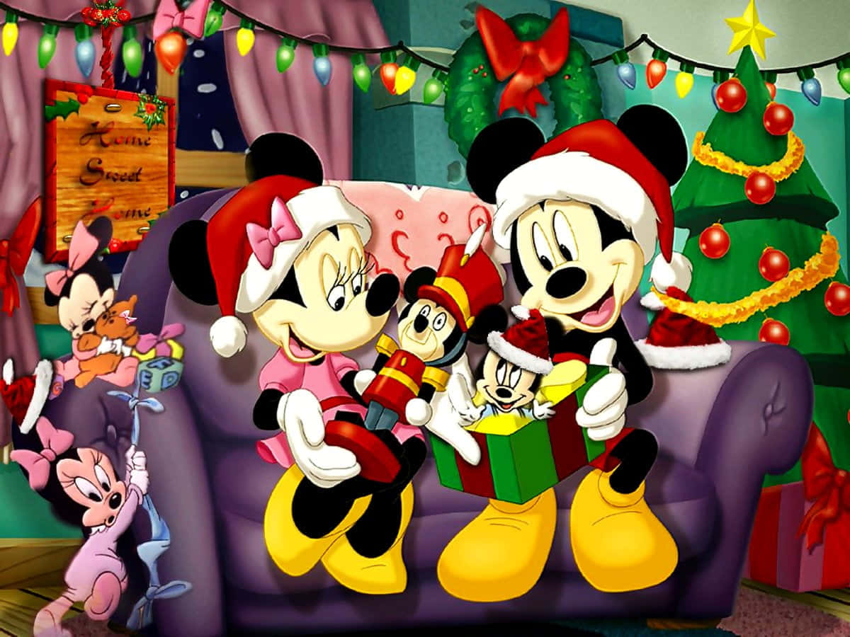 Weihnachtenmit Micky Maus Und Dem Weihnachtsmann Wallpaper