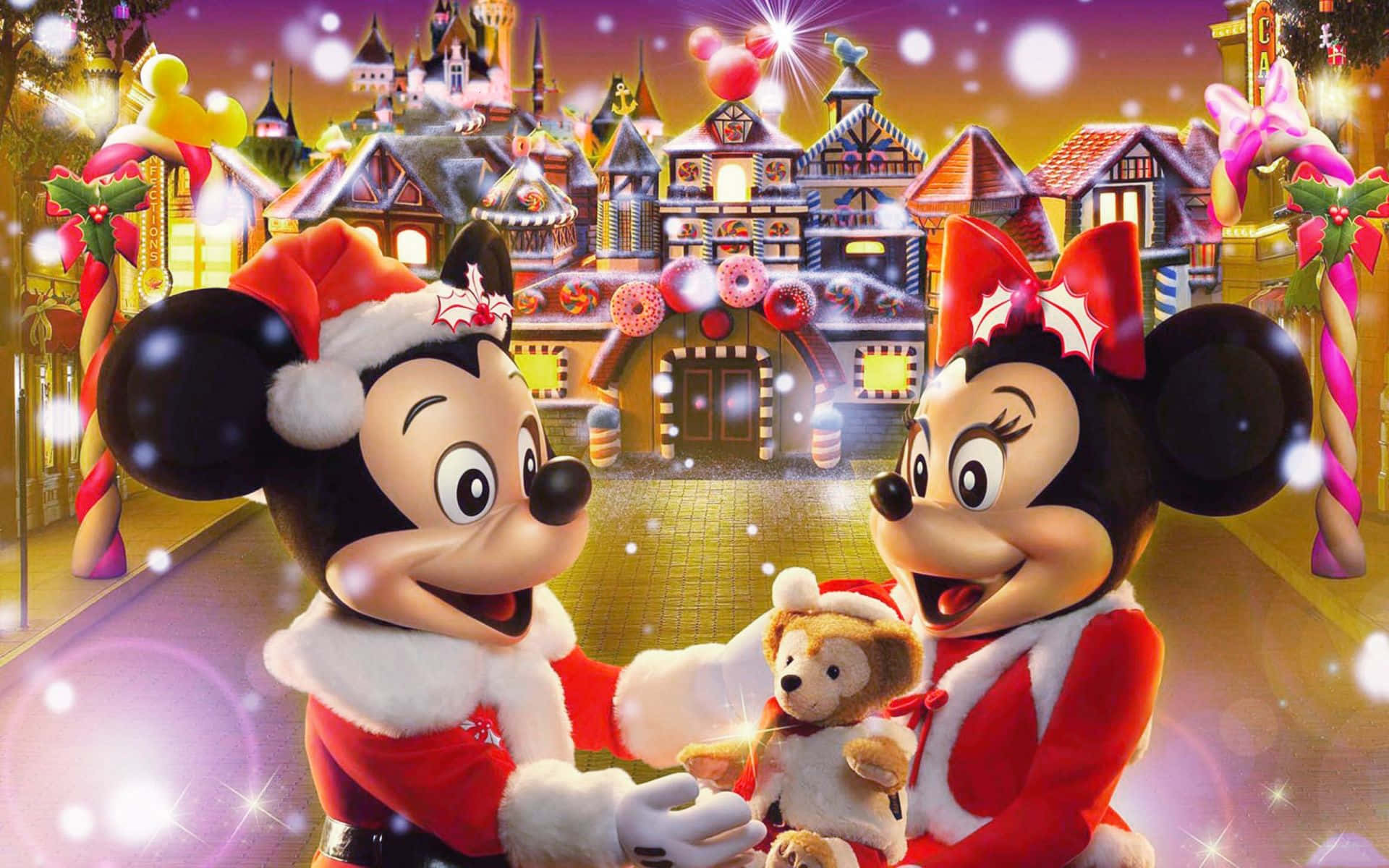 Disneychristmas Ipad Con Un Regalo De Peluche. Fondo de pantalla