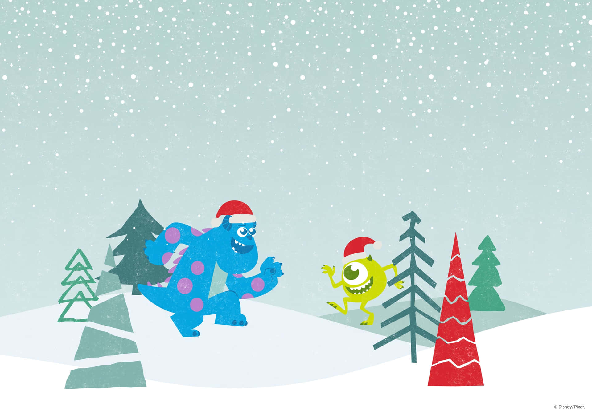 Disney Christmas Ipad With Mike And Sulley Wallpaper