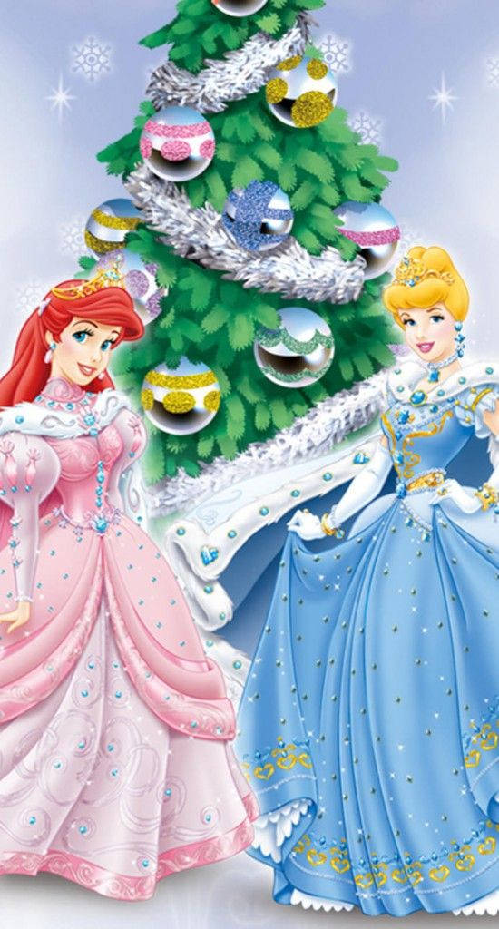 Disneyweihnachts-iphone Wallpaper Mit Ariel Und Cinderella. Wallpaper