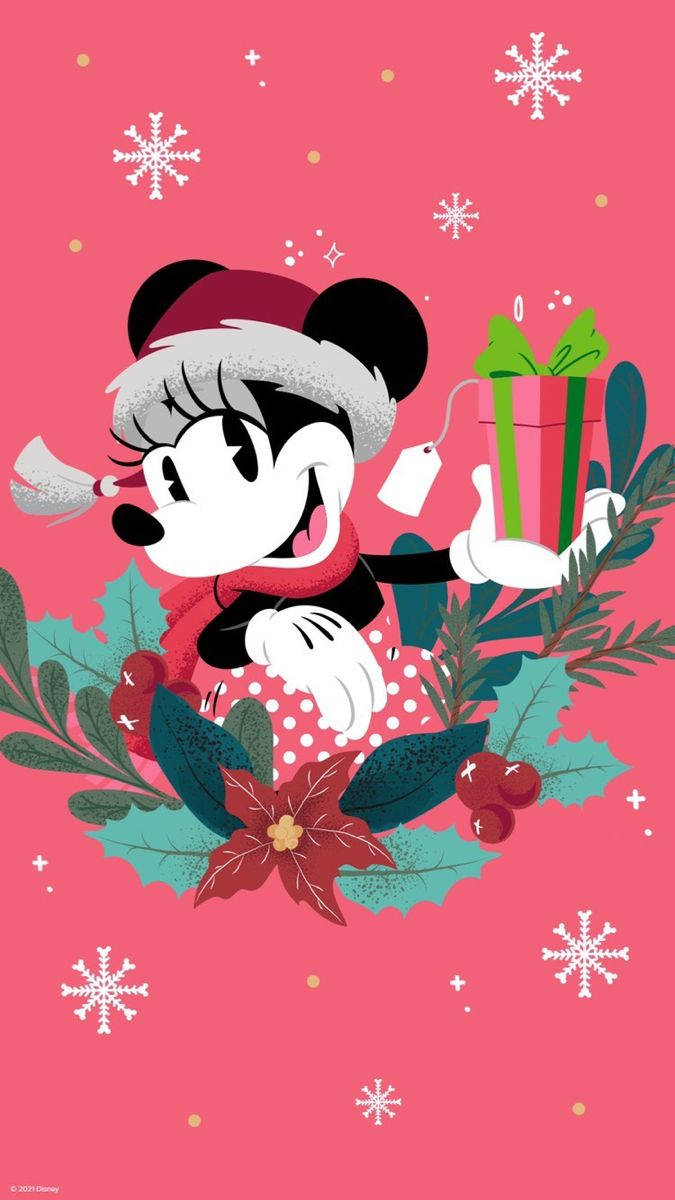 Navidadde Disney Para Iphone Con La Encantadora Minnie Mouse. Fondo de pantalla