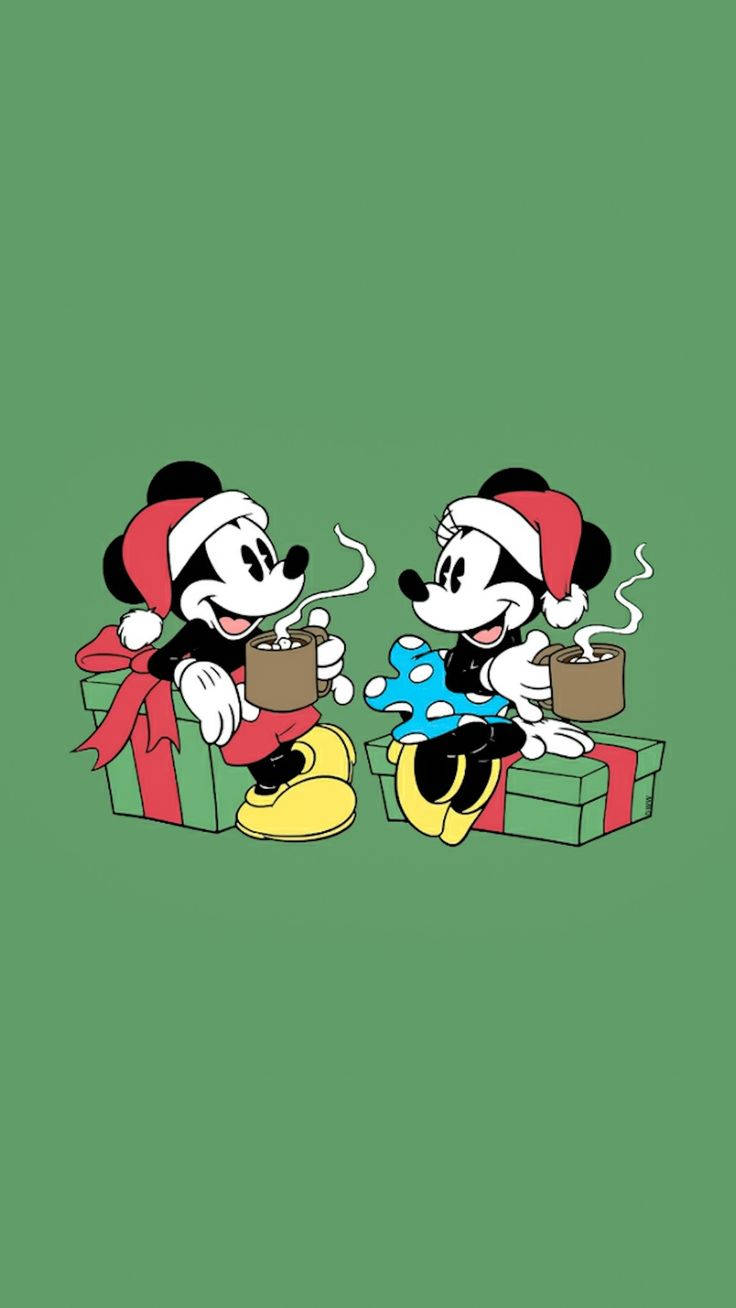Disney Christmas Iphone Mickey And Minnie Having Coffee Wallpaper