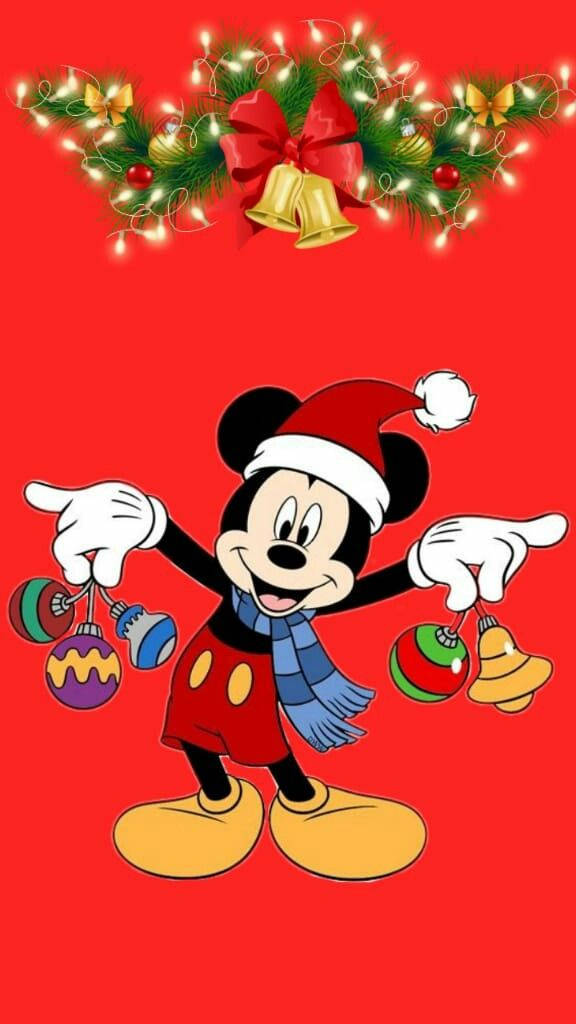 Disney Christmas Iphone Mickey Mouse Holding Decorations Wallpaper