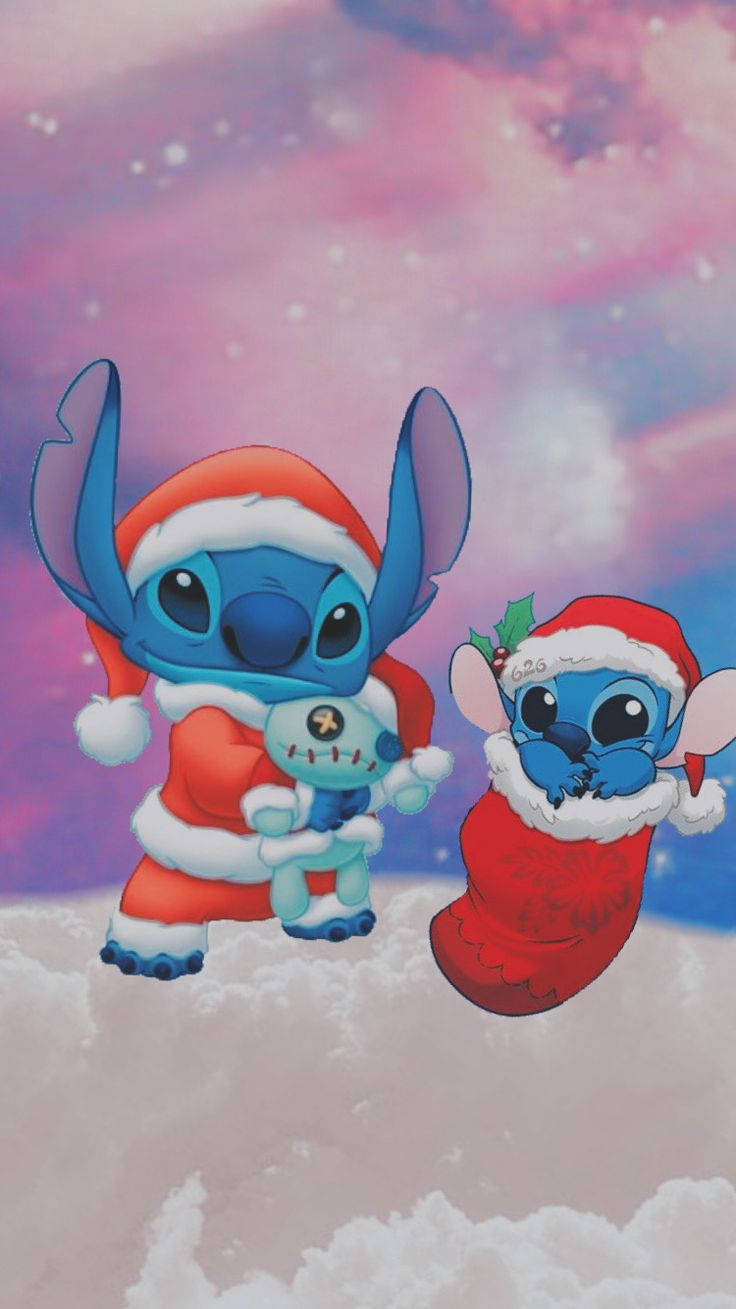 Disneyweihnachten Iphone Hintergrund Mit Stitch Und Scrump Wallpaper