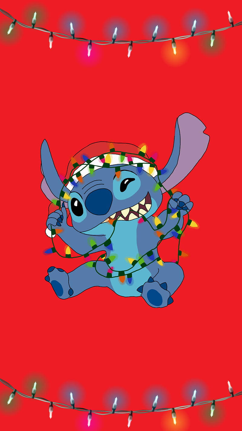 Disneyjul Iphone Stitch Med Färgstarka Ljus. Wallpaper