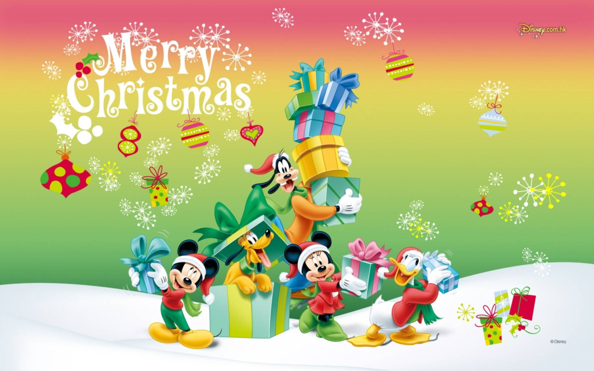 Disneyweihnachts Mickey Mit Geschenken Wallpaper