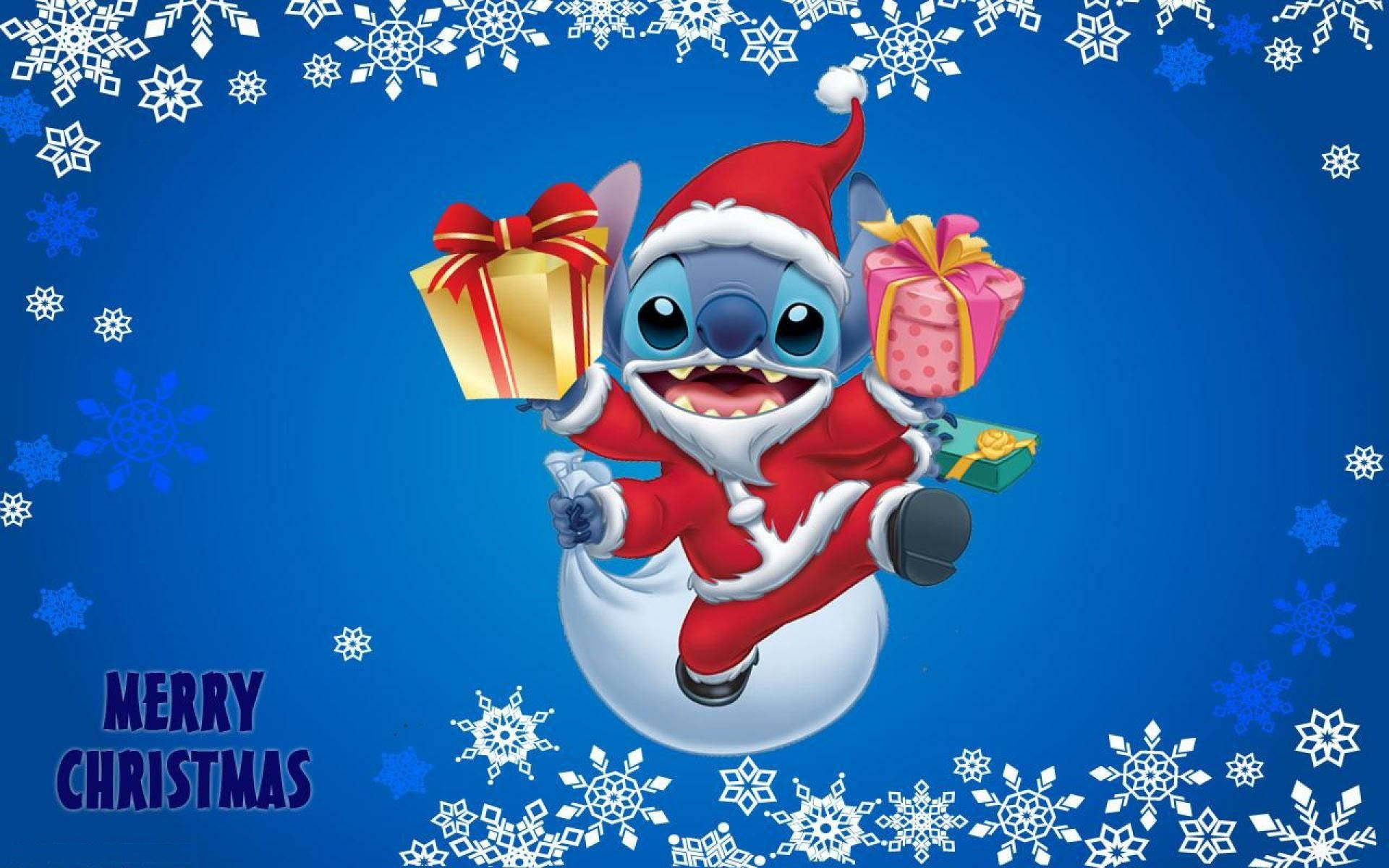 Disney Christmas Stitch In Christmas Outfit Wallpaper
