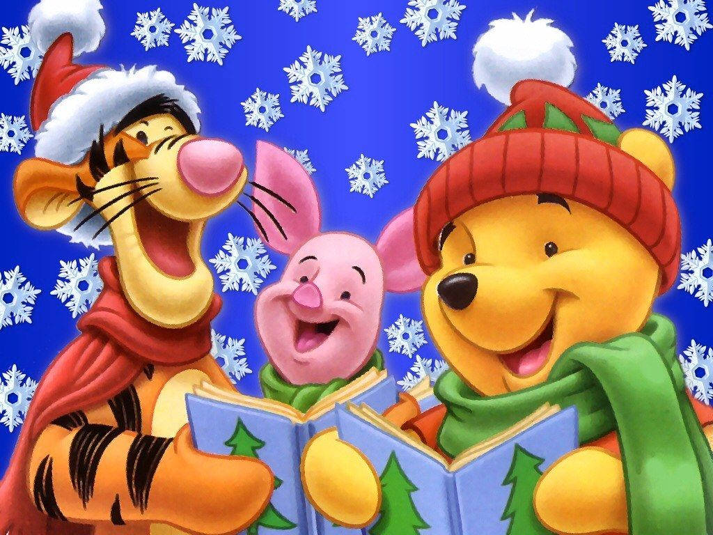 Disney jule Winnie med venner synger scene baggrund tapet Wallpaper