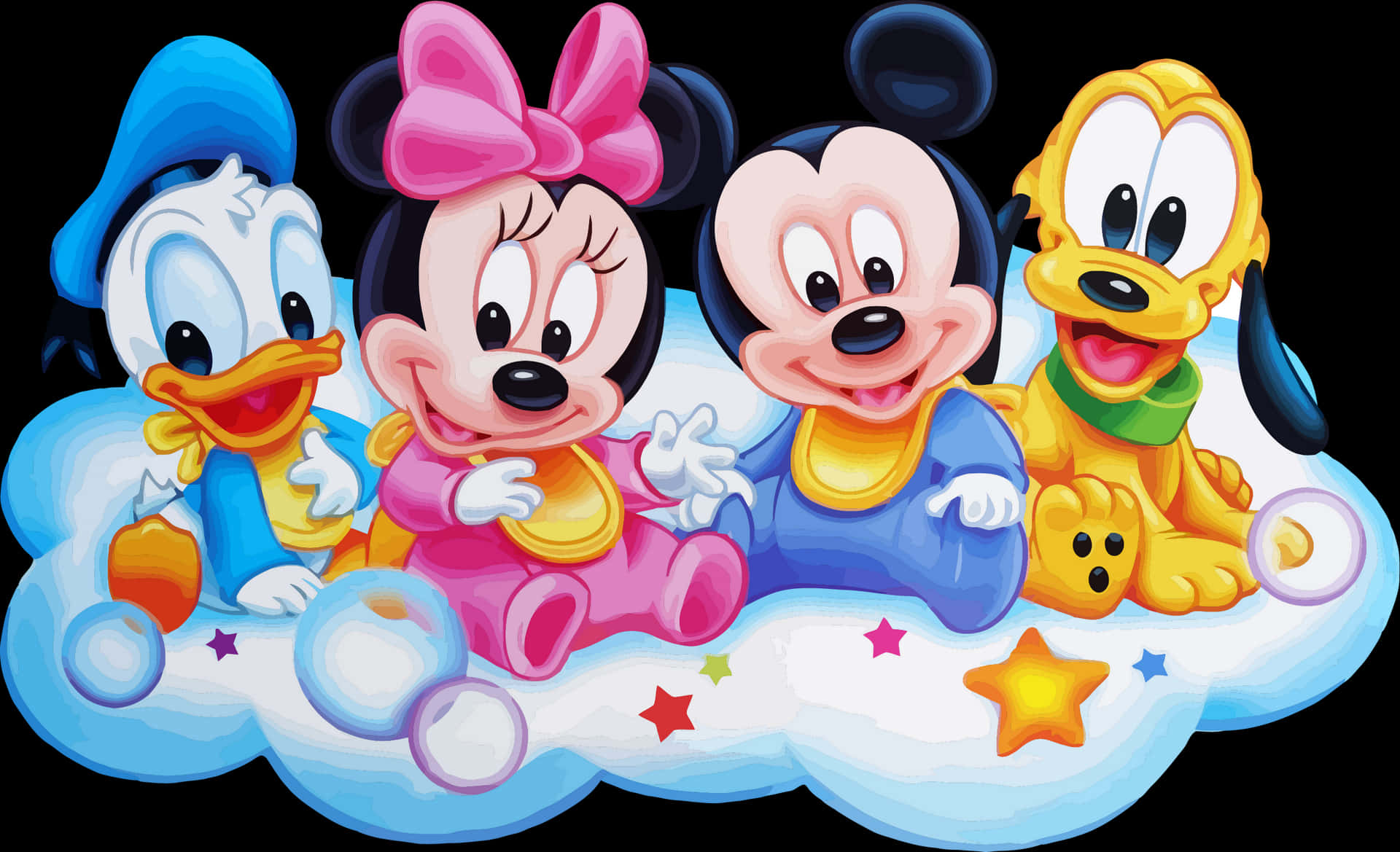 Disney Classic Characters On Cloud PNG