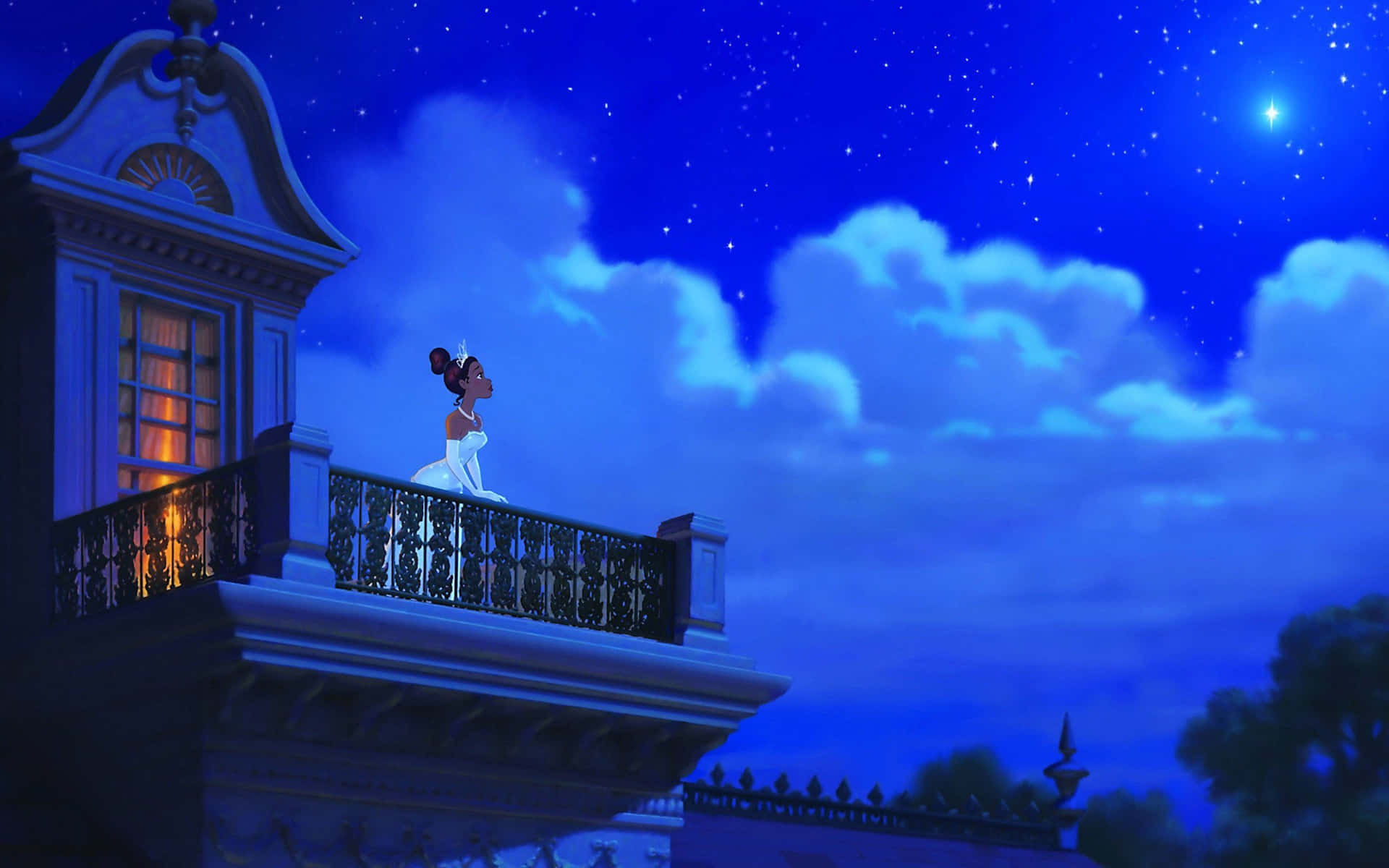 Disneycomputer Tiana Guardando La Luna Sfondo