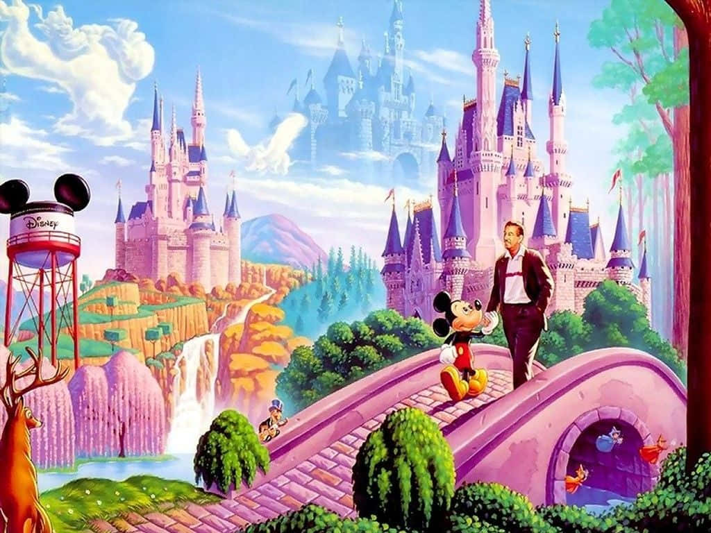 Disneydatorn Med Musse Pigg Och Walt Disney Wallpaper