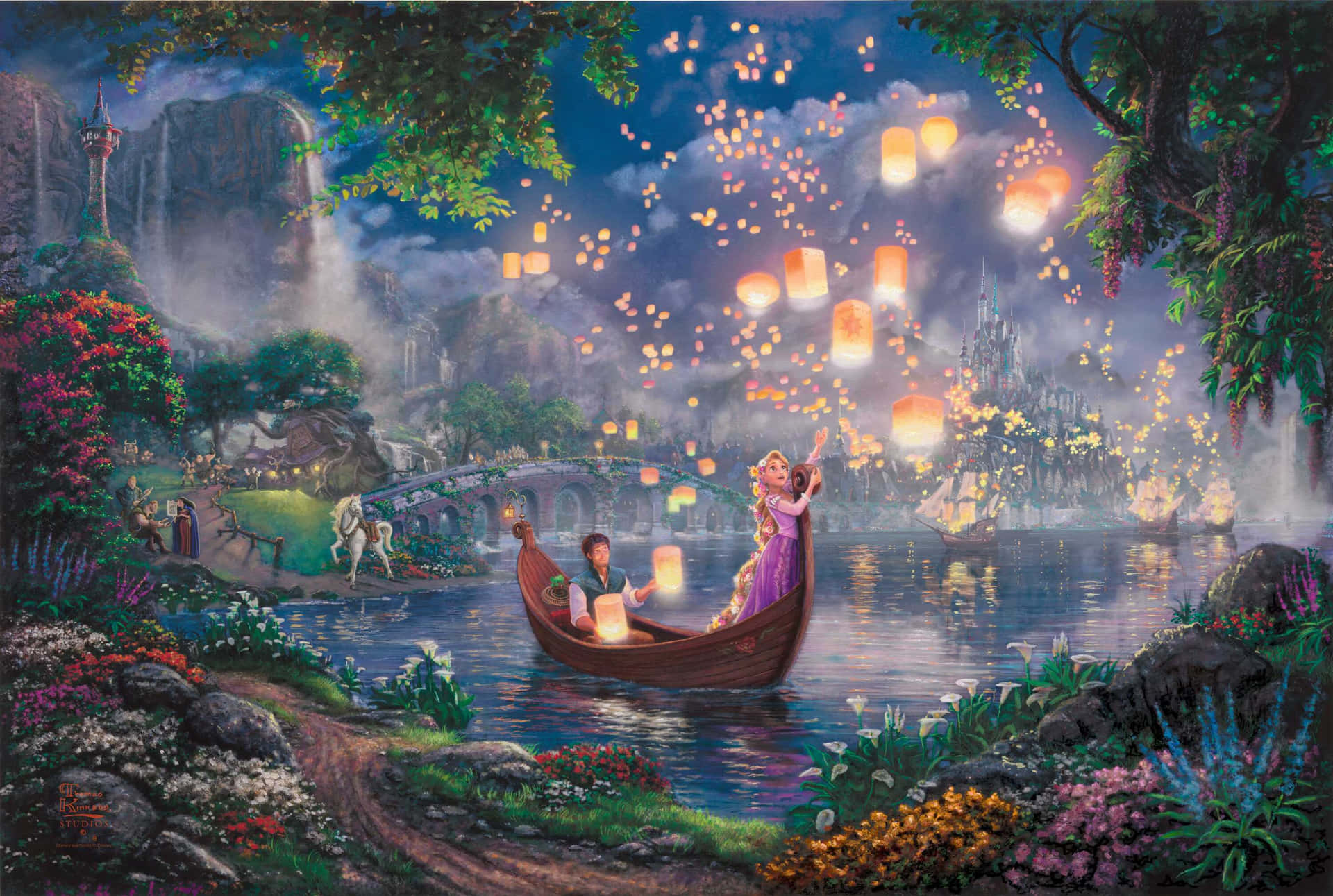 Disneycomputer Flynn Rider E Rapunzel Su Una Barca Sfondo