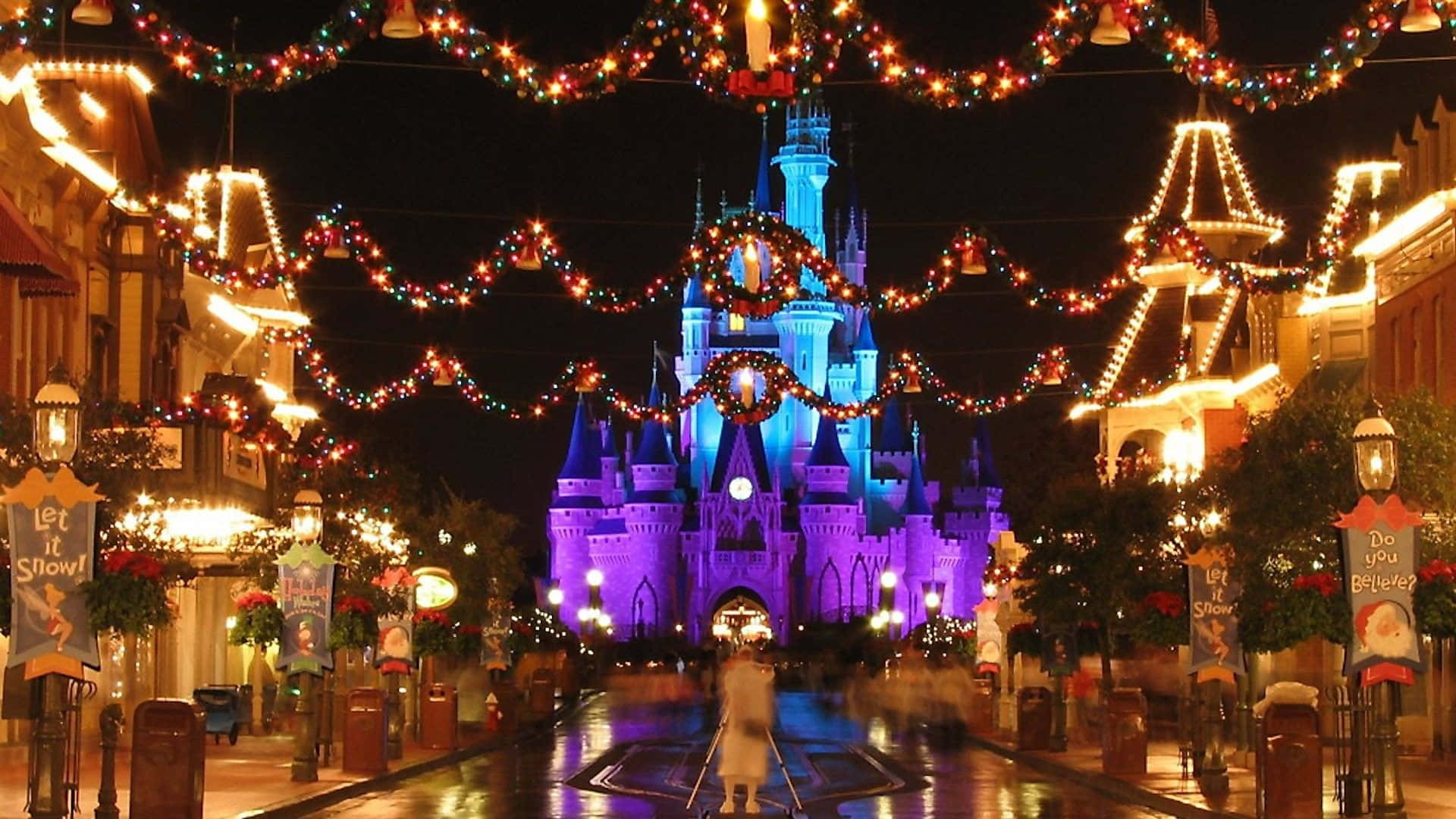 Disney Computer Disney Castle Street View At Night Wallpaper