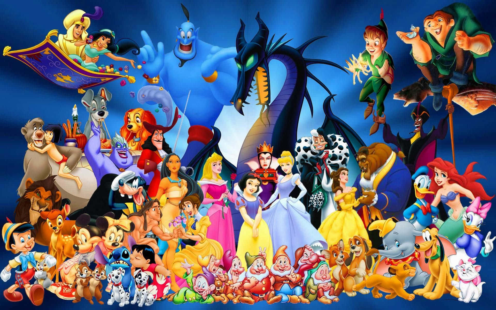 Datorskärmbakgrundsbild Med Olika Disney-figurer. Wallpaper