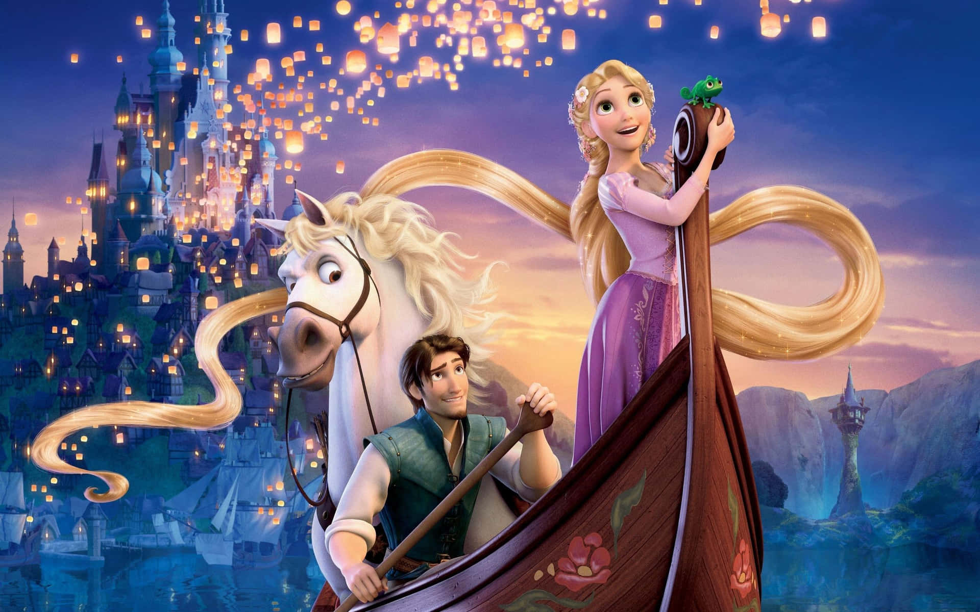 Papelde Parede Disney Com Flynn Rider, Maximus E Rapunzel Para Computador Papel de Parede
