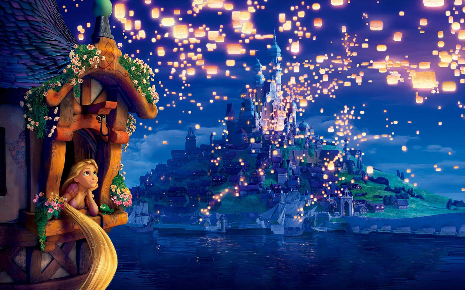 Fondode Pantalla De Ordenador De Disney De Enredados Con Rapunzel Y Las Linternas Voladoras. Fondo de pantalla