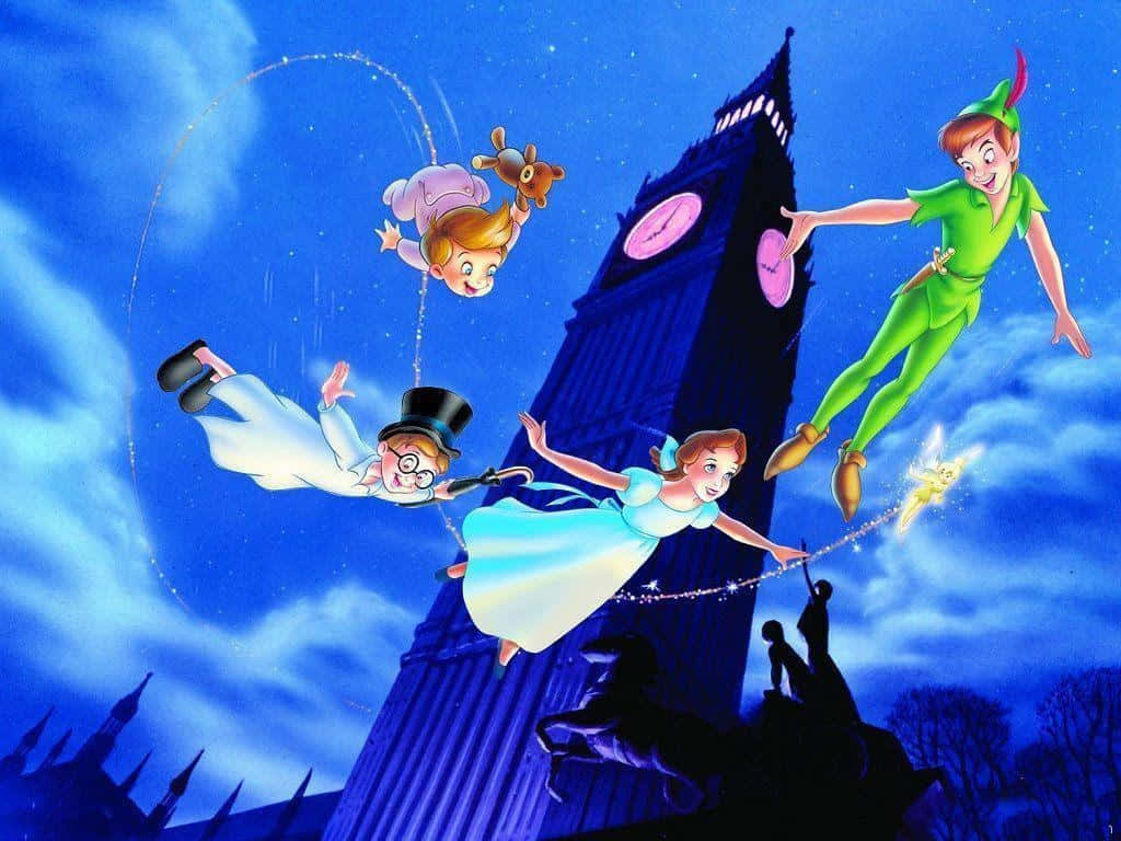 Disneydator Peter Pan Flyger Med Vänner. Wallpaper