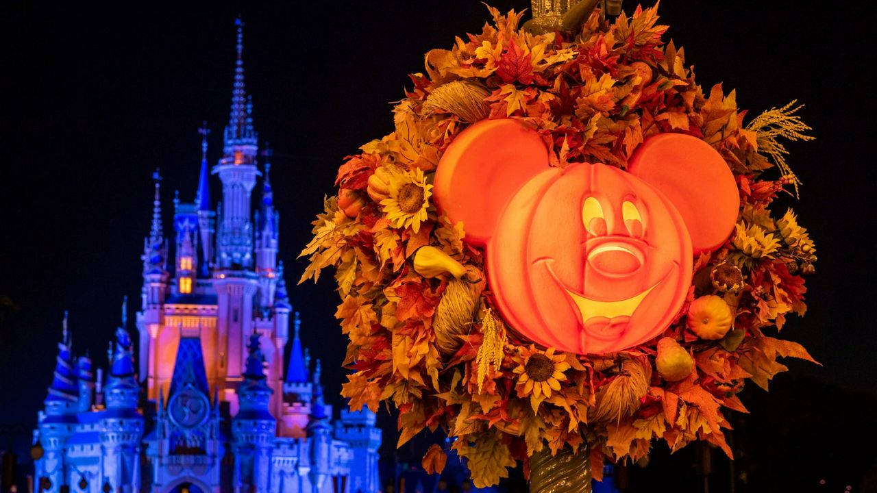 Disney Halloween Pumpkin And Castle Wallpaper