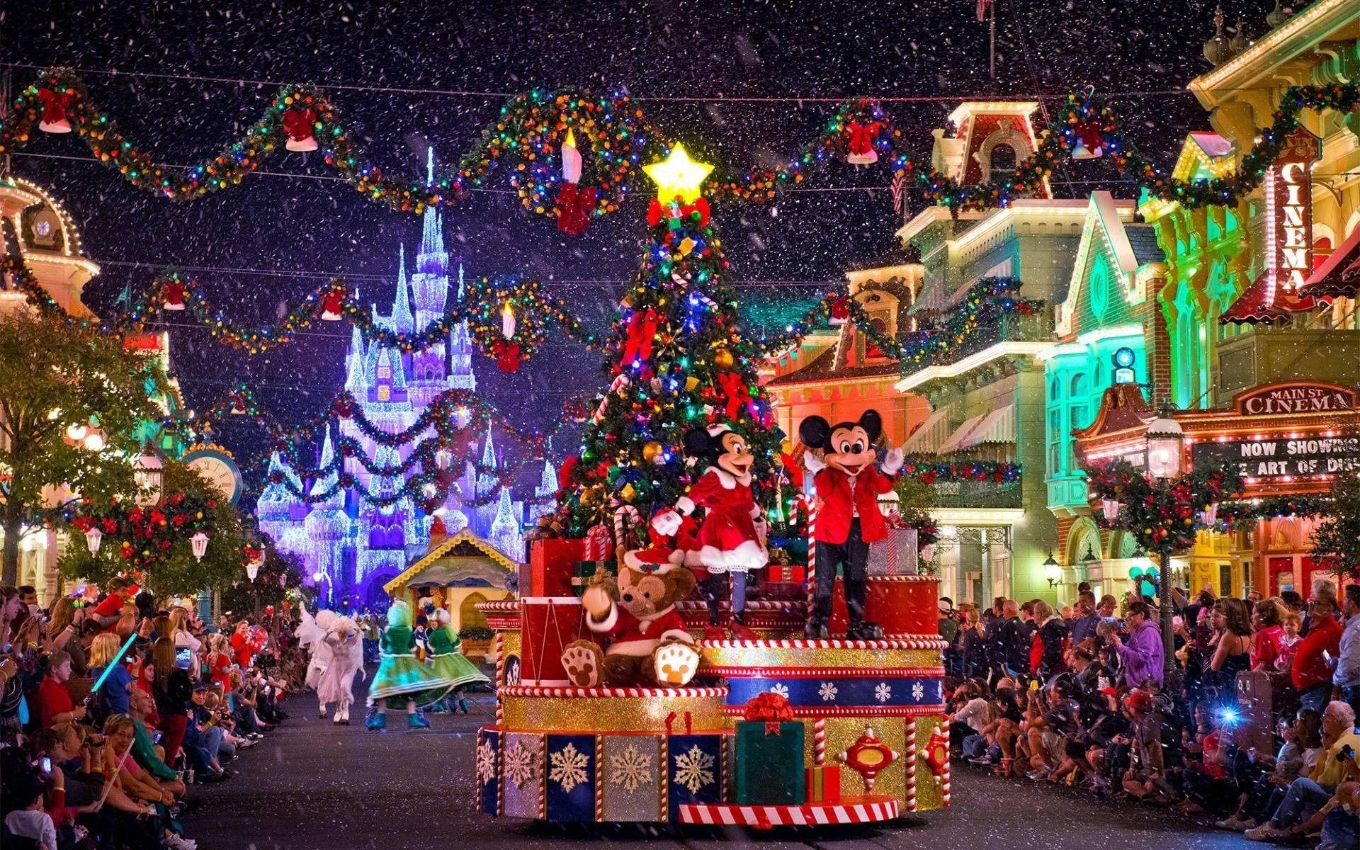 Disney Jul Mickey På Parade Wallpaper