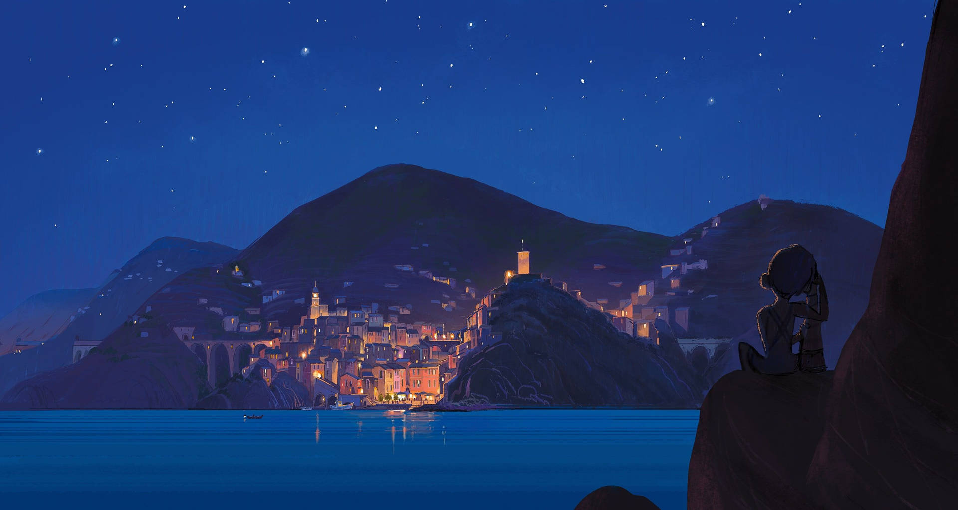 Disney Luca Italian Riviera At Night Wallpaper