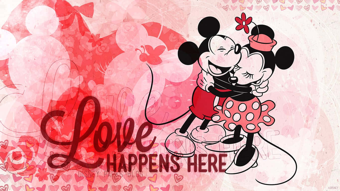Disney Mickey og Minnie Cute Valentins Illustration Tapet Wallpaper