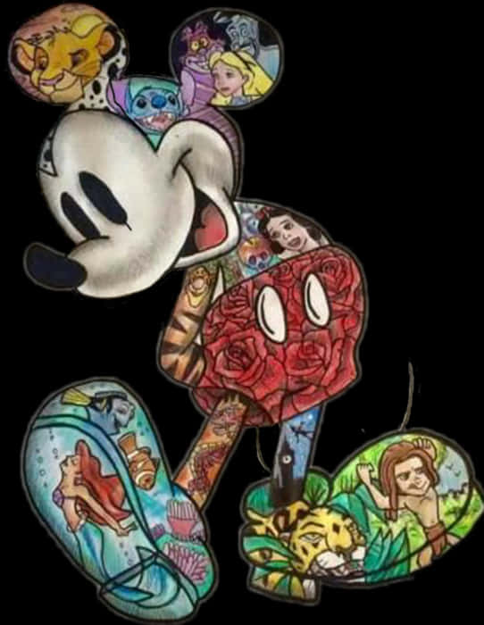 Disney Mickeyand Characters Collage Art PNG